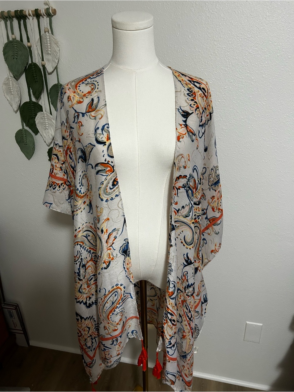 Do everything in love Cream Paisley Kimono with Orange & Navy Accents